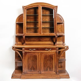 Louis Majorelle Art Nouveau Carved Mahogany "Chicorée" Buffet à Deux Corps