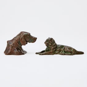 Two Tiffany Studios Bronze Animalier Desk Weights
