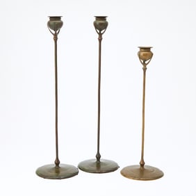Three Tiffany Studios Bronze Candlesticks