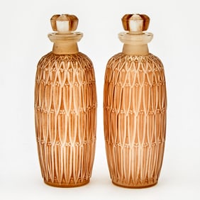 Two R. Lalique Molded Glass Scent Bottles and Stoppers