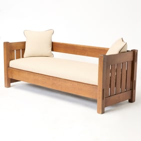 Gustav Stickley Oak and Upholstered Settee