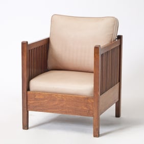 Gustav Stickley Oak "Model 391" Spindle Cube Chair