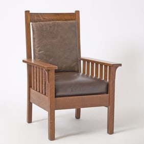 L. & J.G. Stickley Oak and Leather Armchair