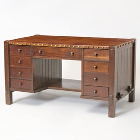 Gustav Stickley Oak and Leather Desk