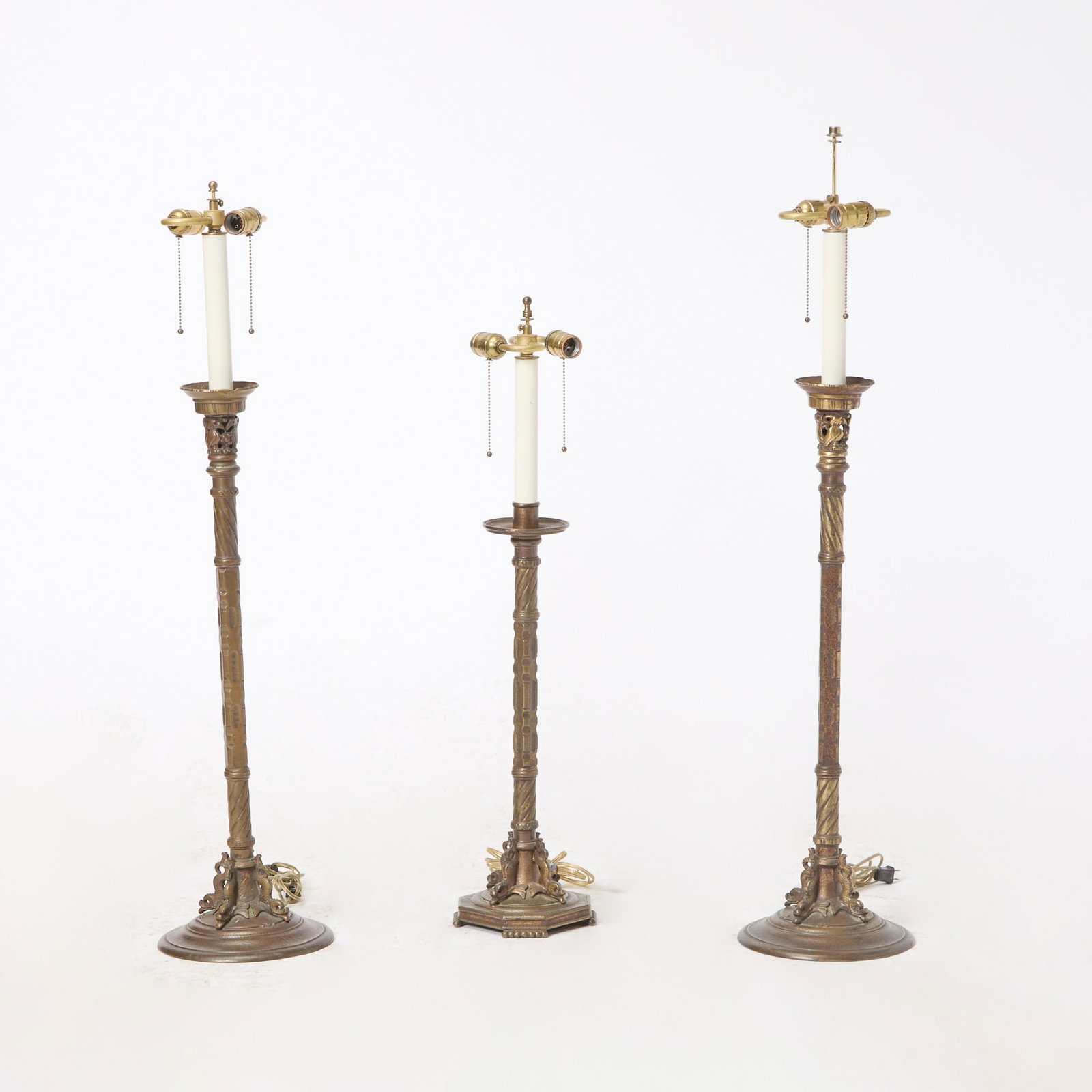 Pair of Oscar Bach for Segar Studios Patinated Metal Candlestick Lamps (1 of 9)
