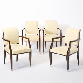 Set of Four Ruhlmann Style Upholstered Mahogany Armchairs