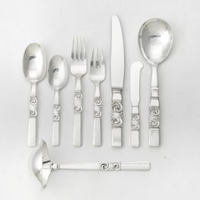 Georg Jensen Sterling Silver "Scroll" Pattern Flatware Service