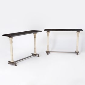 Pair of Maison Jansen Bronze and Marble Consoles