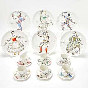 Fornasetti Porcelain "Le Maschere Italiene" Pattern Part Dinner Service