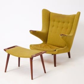 Hans Wegner for A.P. Stolen Teak and Upholsterd “Papa Bear?? Armchair and Ottoman