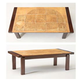 Roger Capron Stained Oak and Glazed Ceramic Coffee Table