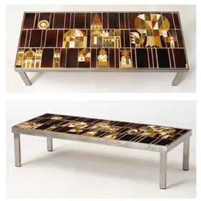 Roger Capron Tile Inset Metal Coffee Table