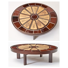 Roger Capron Tile Inset and Stained Wood Coffee Table
