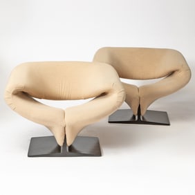 Pair of Pierre Paulin for Artifort Upholstered and Painted Wood “Ribbon?? Armchairs