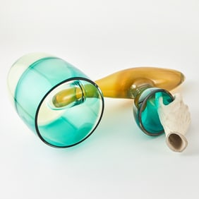 Marvin Lipofsky and Leendert van der Linden Interlocking Blown Glass and Cast Plaster Hand Sculpture