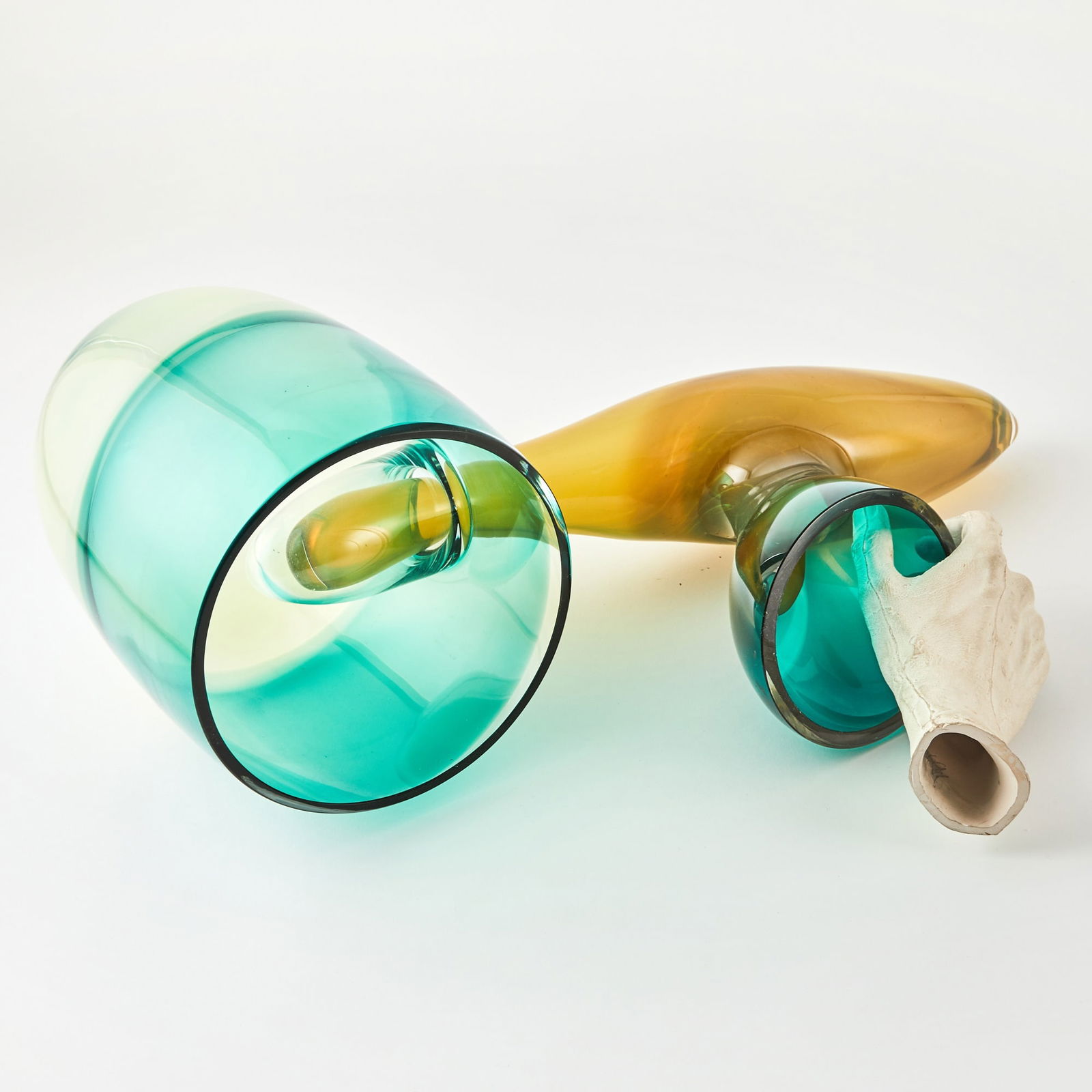 Marvin Lipofsky and Leendert van der Linden Interlocking Blown Glass and Cast Plaster Hand Sculpture (1 of 10)