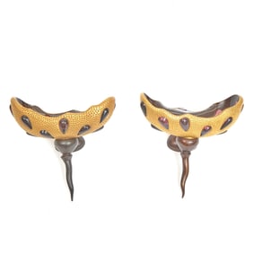 Pair of André Dubreuil for Daum Patinated Bronze and Blown Glass "Lacrima" Wall Sconces