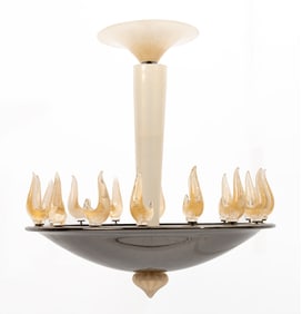 Marco Mencacci for Barovier and Tosso Murano Blown Glass and Metal "Elio" Chandelier