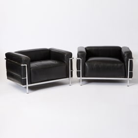Pair of Le Corbusier for Cassina Leather Upholstered and Chromed Metal “LC2?? Armchairs