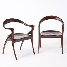 Pair of Olivier de Schrijver Dark Stained Wood “Ode a la Femme?? Armchairs