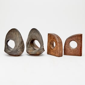 Two Pairs of Lisa Hoke Cast Iron Abstract Sculptural Bookends