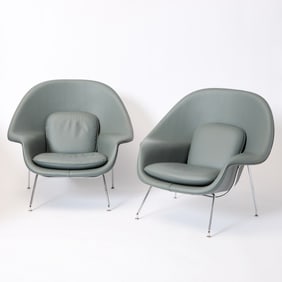 Pair of Leather Upholstered Eero Saarinen for Knoll “Womb?? Chairs