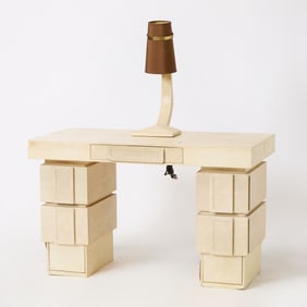 R&Y Augousti Parchment and Shagreen Desk and Desk Lamp