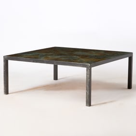 Steel and Antiqued Mirror Coffee Table