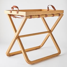 Hermes Briddle Leather Mounted Oak Tray on Stand Recent manufacture