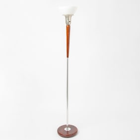 Art Deco Style Mahogany and Stainless Steel Floor Lamp