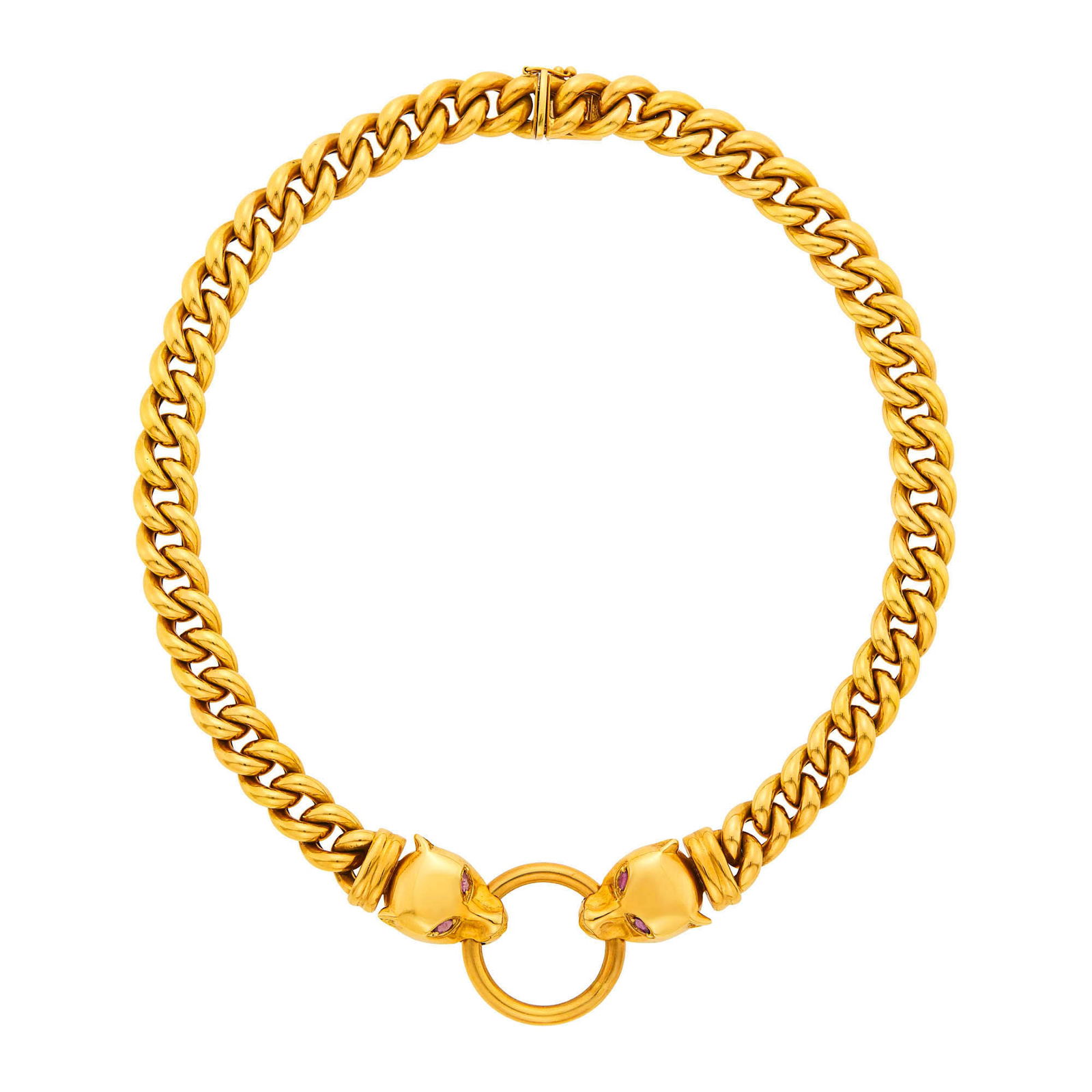 Gold and Ruby Panther Head Curb Link Necklace (1 of 2)