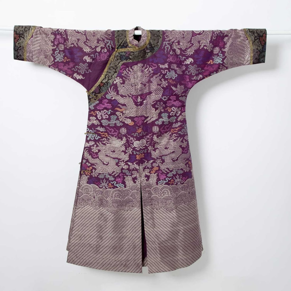 A Chinese Purple Ground Brocade Silk Dragon Robe Late Qing Dynasty (1 of 2)