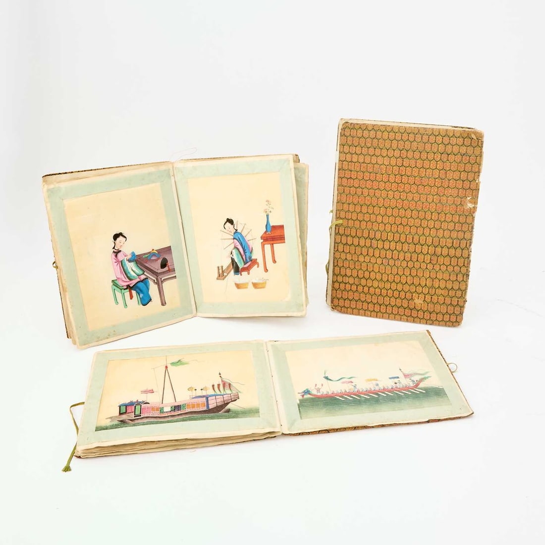 Three Clothbound Miniature Albums of China Trade Pith Paintings 19th Century (1 of 5)
