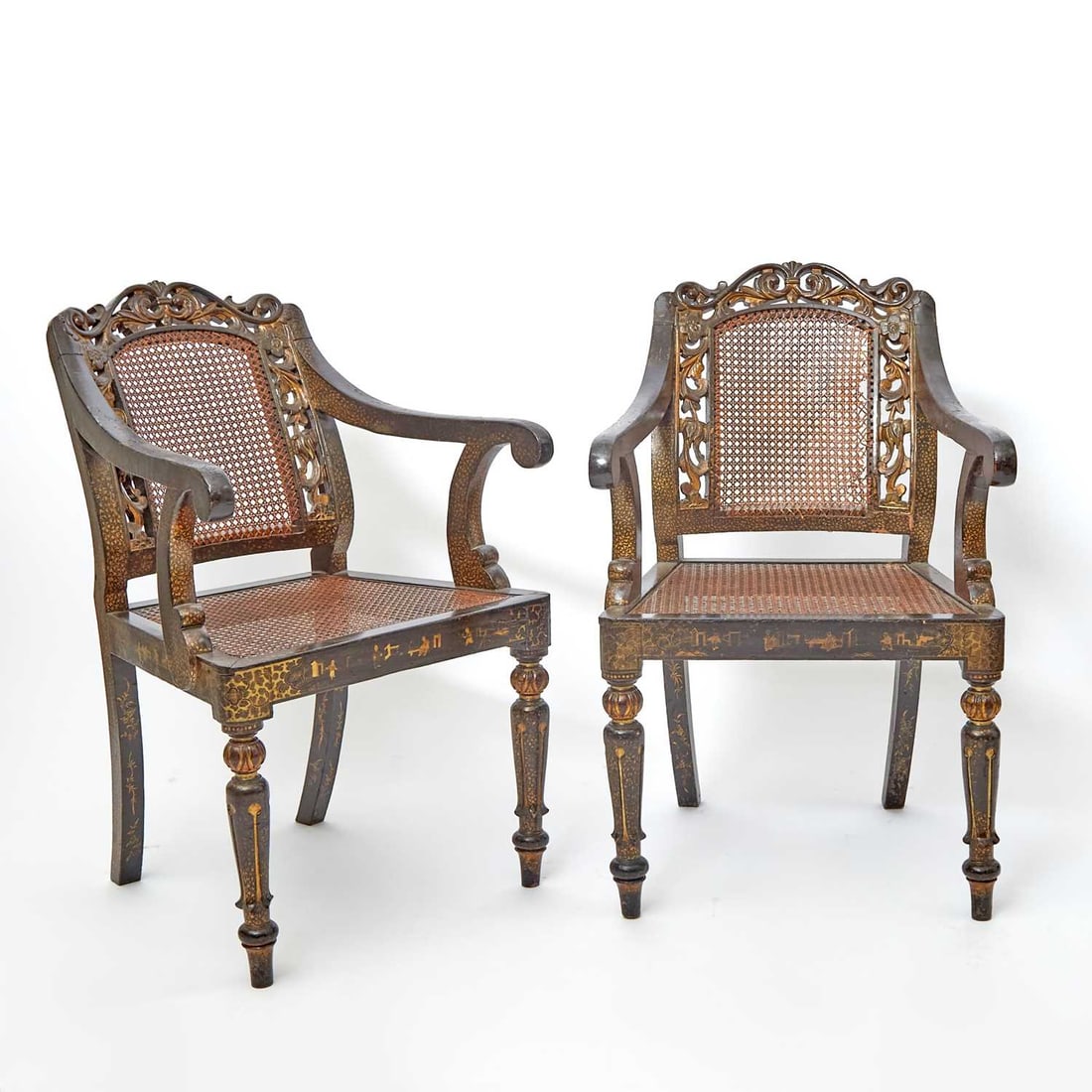 A Pair of Chinese Export Lacquered Hardwood Chairs 19th century (1 of 4)