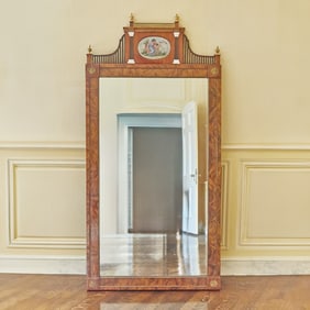 Continental Walnut, Mahogany and Bronze Mounted Mirror