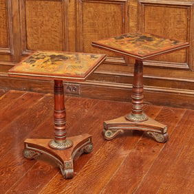 Pair of Regency Bronze Mounted Rosewood Chinoiserie Decorated Tables