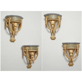 Set of Four Continental Neoclassical Painted and Parcel-Gilt Wall Brackets