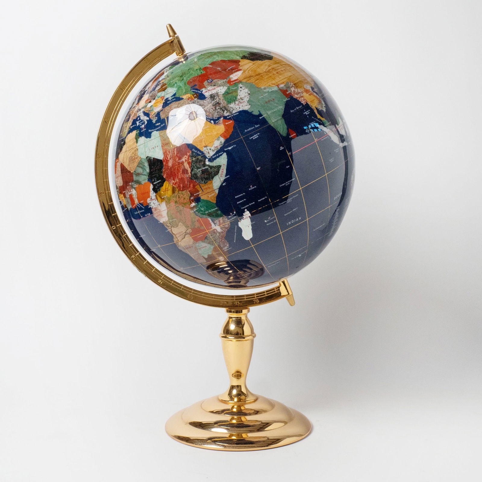 Decorative Gilt Brass and Hardstone Inlaid World Globe (1 of 5)