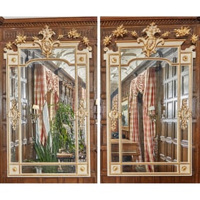 Pair of Continental Painted and Parcel Gilt Mirrors
