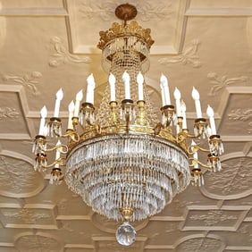 French Empire Gilt Bronze and Cut Glass Thirty Light Chandelier
