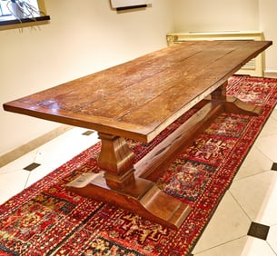 Continental Elm and Walnut Trestle Table