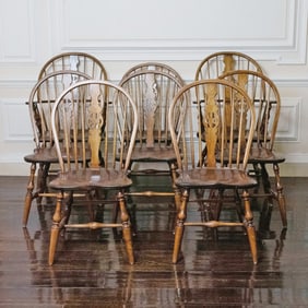 Set of Eight George III Style Walnut and Elm Windsor Chairs