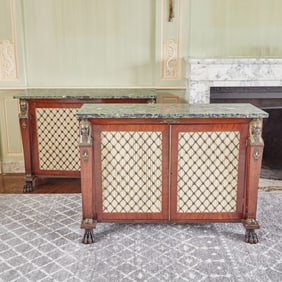 Pair of Regency Gilt and Patinated-Bronze Mounted Mahogany Side Cabinets