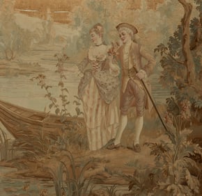 Framed Tapestry of Two Figures in 18th Century Dress