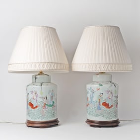 Pair of Chinese Porcelain Cannister Lamps