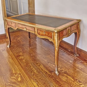 Louis XV Style Gilt-Bronze Mounted Marquetry Inlaid Tulipwood Bureau Plat