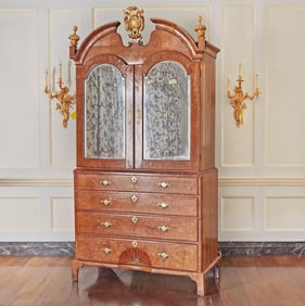 George II Parcel Gilt Walnut Linen Press