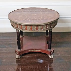 Emprie Style Gilt-Metal Mounted Marquetry Inlaid Mahogany Center Table