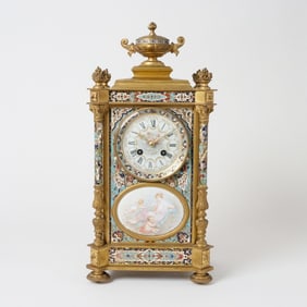Napoleon III Porcelain Mounted Gilt Bronze and Champleve Enamel Clock