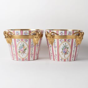 Pair of Thomas Goode Sevres Style Hand-Painted Porcelain Cache Pots